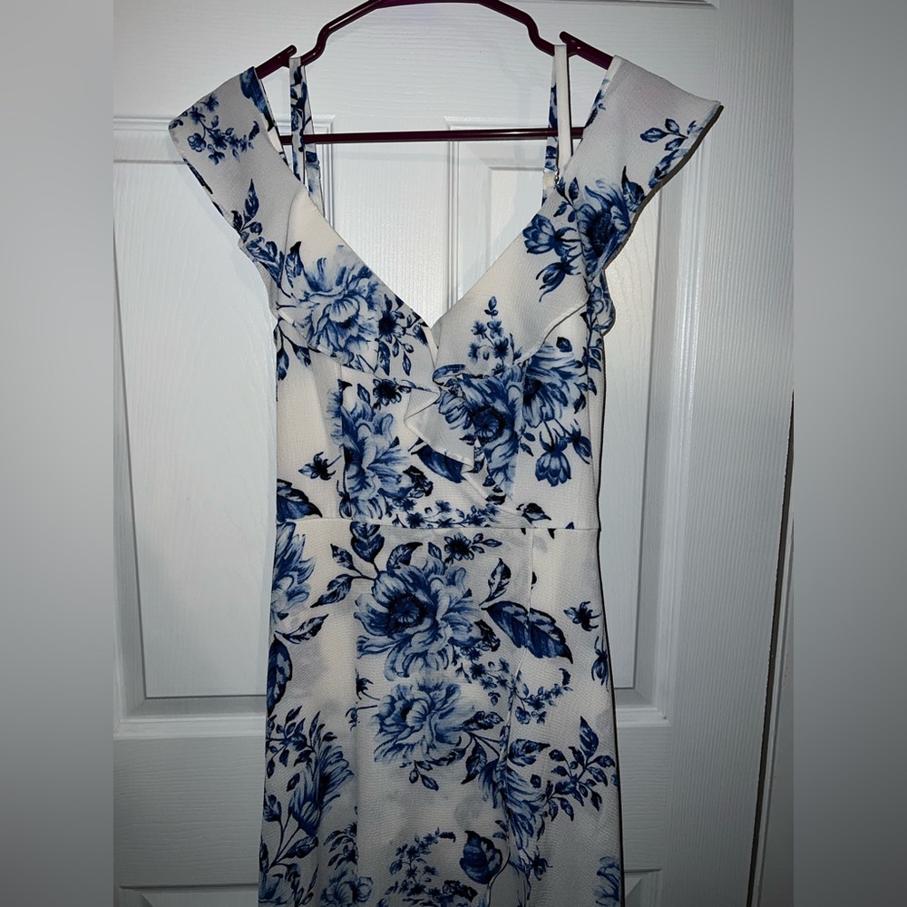 Blue + white romper dress